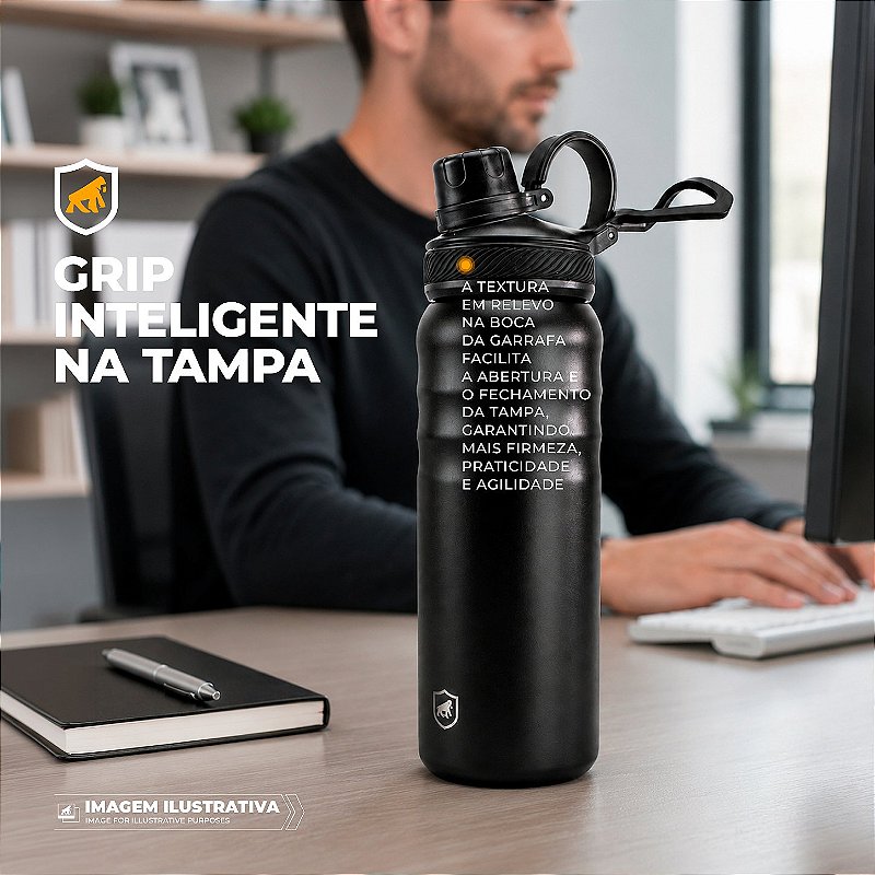 Garrafa Térmica Aço inoxidável de Parede Dupla 700ml, Quente ou Frio, Antivazamento com Alça de Silicone -Preta - Armor - Gshield - foto 4