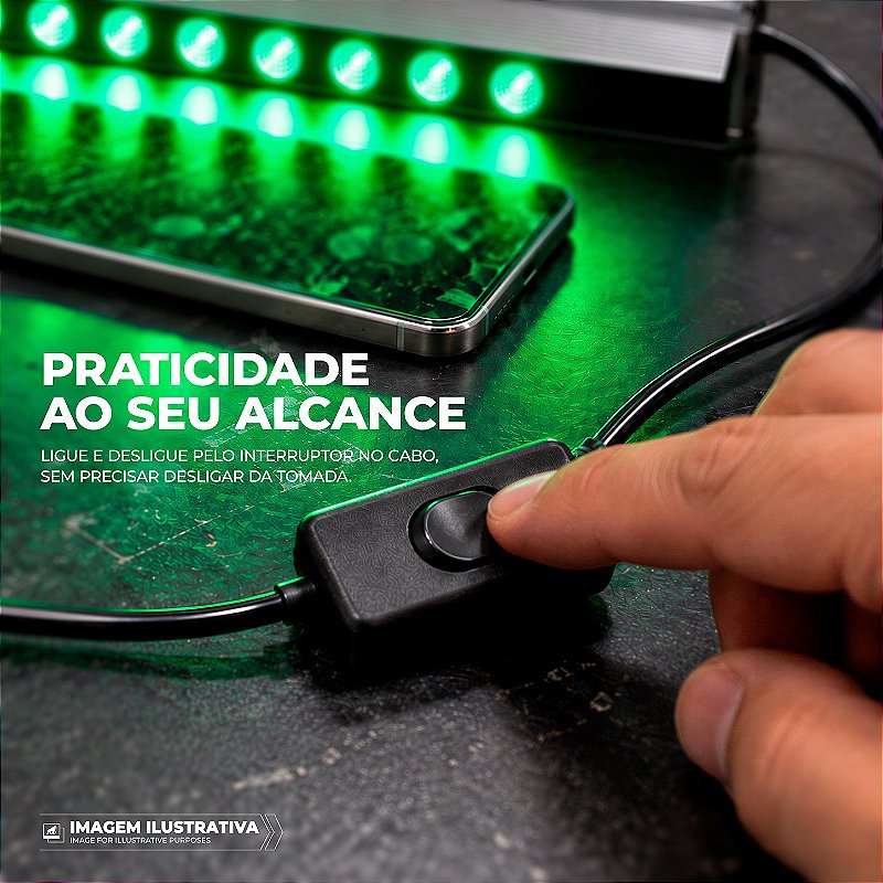 Luz LED Verde para Aplicação de Película com Interruptor Integrado ao Cabo - Gshield - foto 7