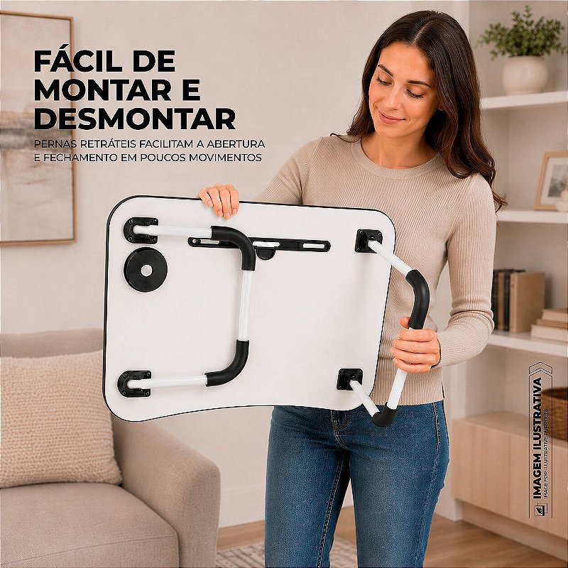Mesa de Notebook Multiuso Armor Portátil Dobrável Preta para Cama e Sofá com Porta-Tablet e Porta-Copos - Gshield - foto 4