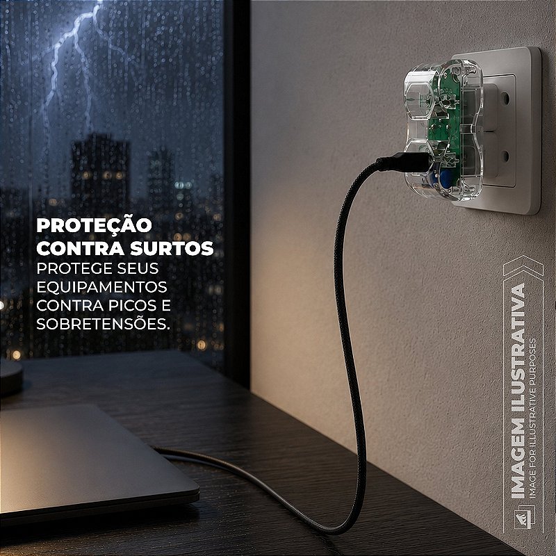 Dispositivo de Proteção DPS Anti-Raio contra Surtos Elétricos 3P Bivolt 10A com 2 Tomadas e LED Indicativo, Transparente - Dual Shock - Gshield - foto 2