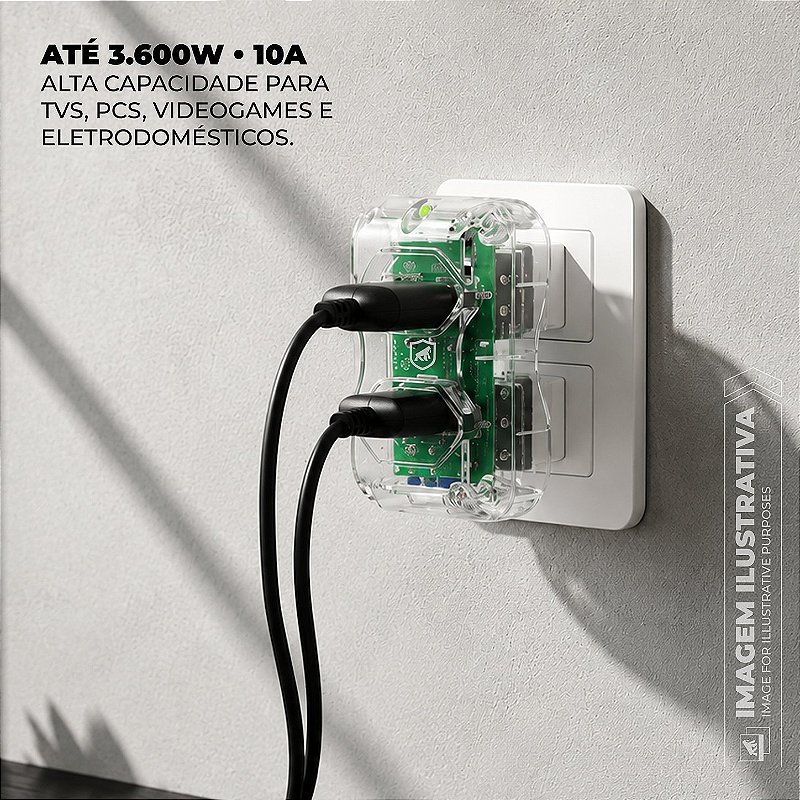 Dispositivo de Proteção DPS Anti-Raio contra Surtos Elétricos 3P Bivolt 10A com 2 Tomadas e LED Indicativo, Transparente - Dual Shock - Gshield - foto 5