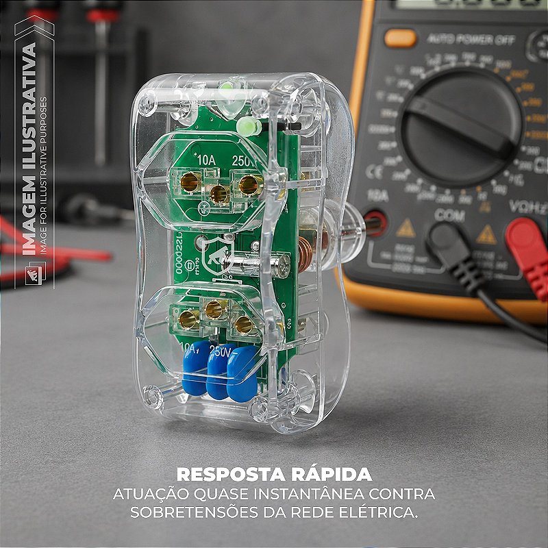 Dispositivo de Proteção DPS Anti-Raio contra Surtos Elétricos 3P Bivolt 10A com 2 Tomadas e LED Indicativo, Transparente - Dual Shock - Gshield - foto 3