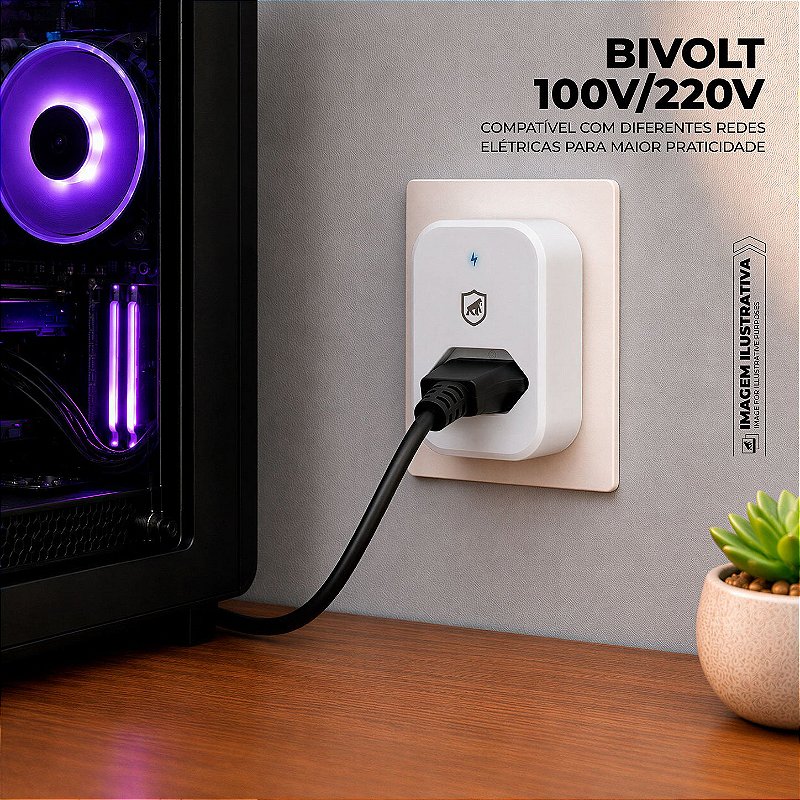 Protetor contra Surtos Elétricos Anti-Raio de até 1,2 kA com Tecnologia DPS, Fabricado em PC antichamas, Bivolt 10A e LED indicativo, Branco - Dual Shock - Gshield