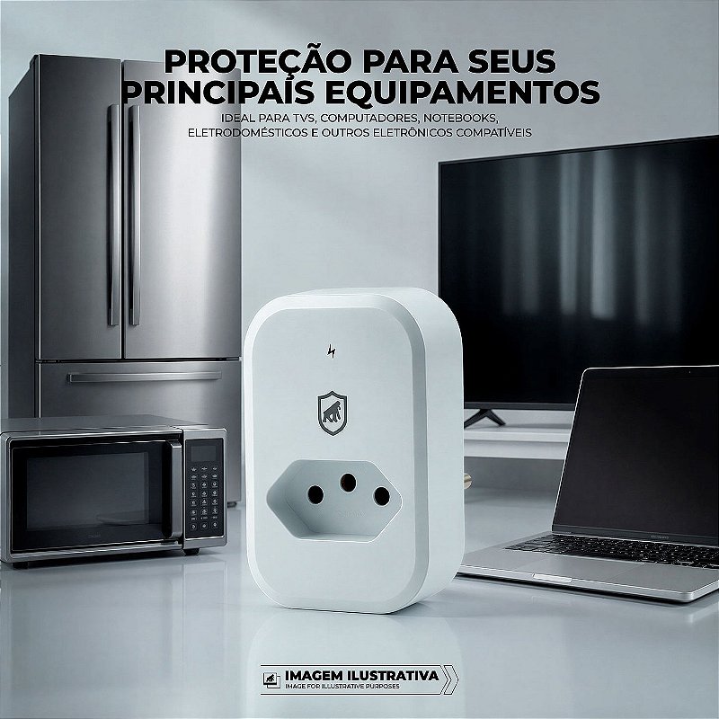 Protetor contra Surtos Elétricos Anti-Raio de até 1,2 kA com Tecnologia DPS, Fabricado em PC antichamas, Bivolt 10A e LED indicativo, Branco - Dual Shock - Gshield