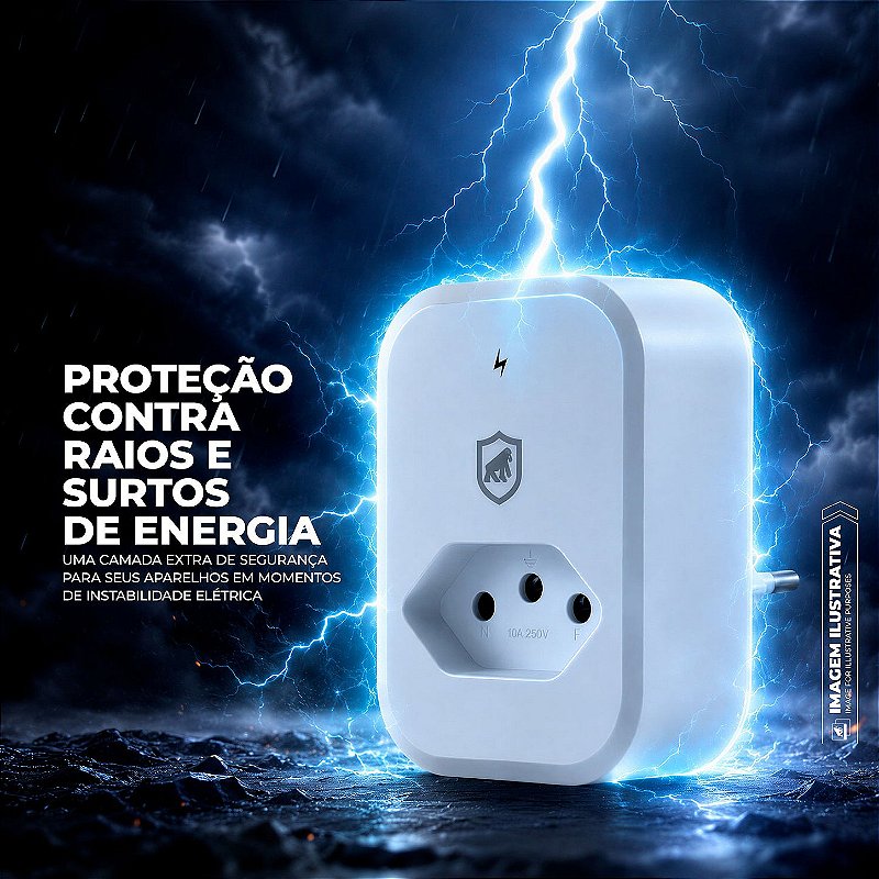 Protetor contra Surtos Elétricos Anti-Raio de até 1,2 kA com Tecnologia DPS, Fabricado em PC antichamas, Bivolt 10A e LED indicativo, Branco - Dual Shock - Gshield