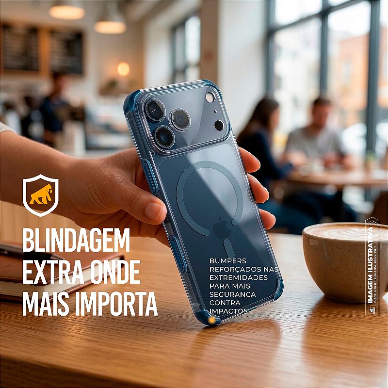 Capa para iPhone 17 Pro Max - Crystal Edge Magsafe - Azul - NÃO AMARELA - Gshield