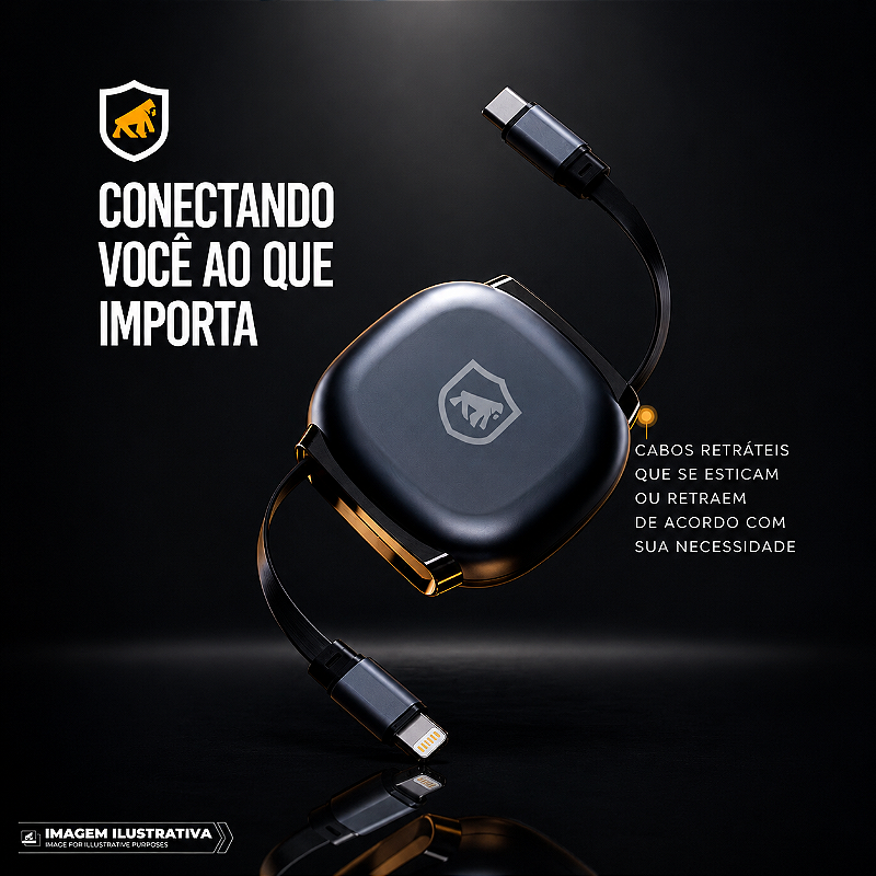 Cabo Retrátil Tipo C / Lightning 27W Fast Charge 1M, Transferência 480Mb/s, Compatível com iPhone, iPad e Centrais Automotivas - Victus - Gshield - foto 3