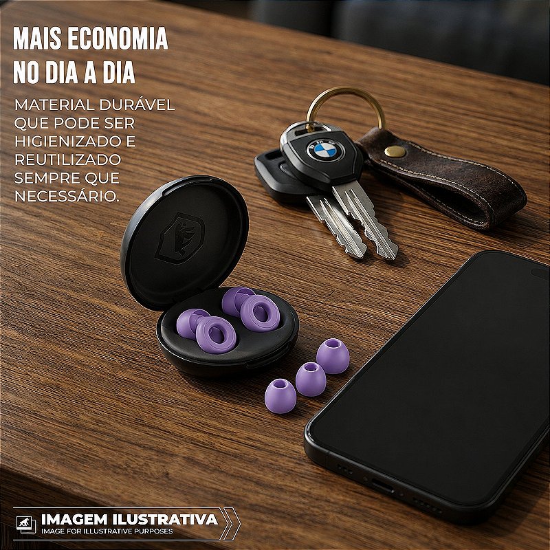 Tampão de Ouvido para Proteção Auricular Reutilizável em Silicone com 3 Tamanhos de Ponteiras - Lilás - Earplugs Shieeld Spirit - Gshield