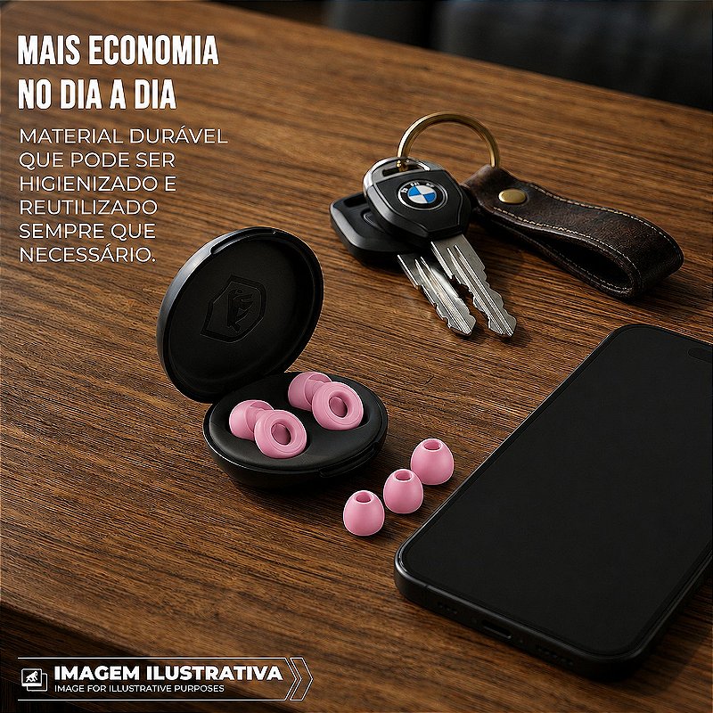 Tampão de Ouvido para Proteção Auricular Reutilizável em Silicone com 3 Tamanhos de Ponteiras - Rosa - Earplugs Shieeld Spirit - Gshield