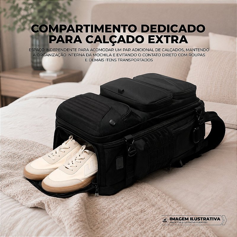 Mochila Bolsa Impermeável 30L com Compartimento para Calçado e Bolso Acolchoado de Notebook até 15.6", Cadeado Integrado - Victus - Gshield - foto 4