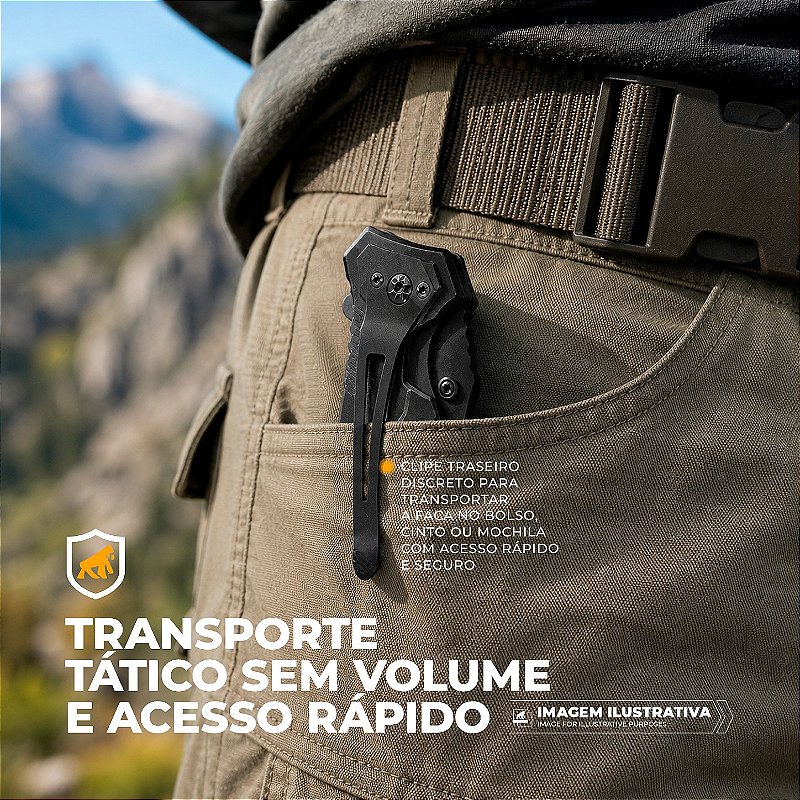 Faca Tática Dobrável de Bolso Multifuncional 5 em 1 Lâmina Semi-Serrilhada em Aço Inox com Bainha - Raptor - Gshield