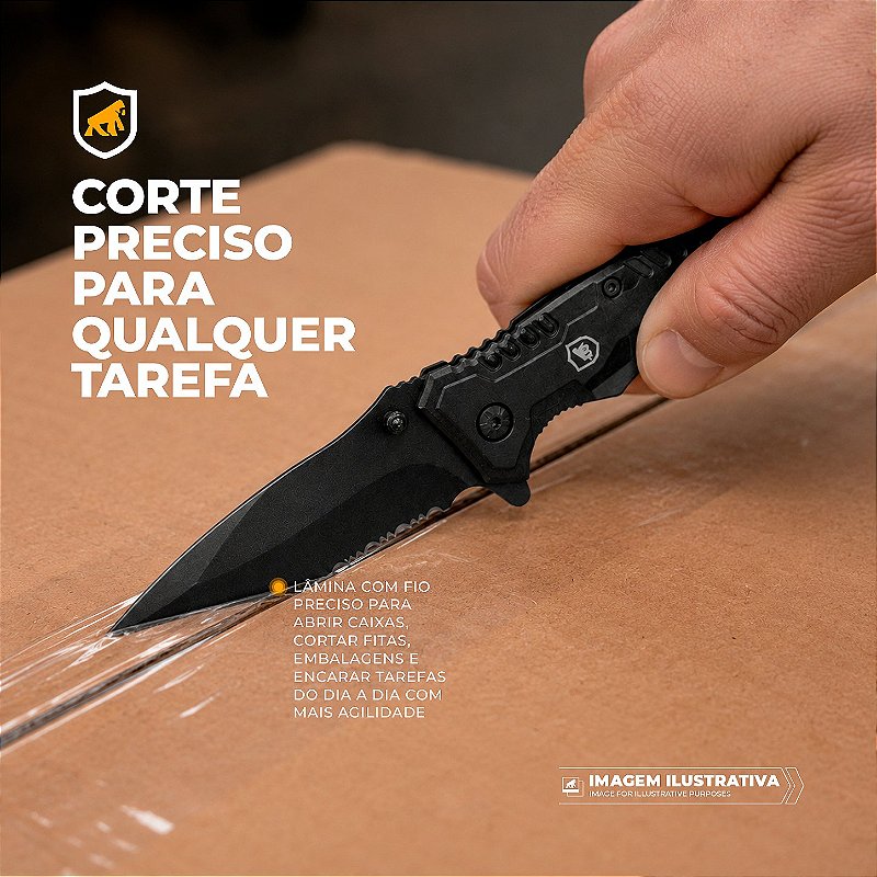Faca Tática Dobrável de Bolso Multifuncional 5 em 1 Lâmina Semi-Serrilhada em Aço Inox com Bainha - Raptor - Gshield