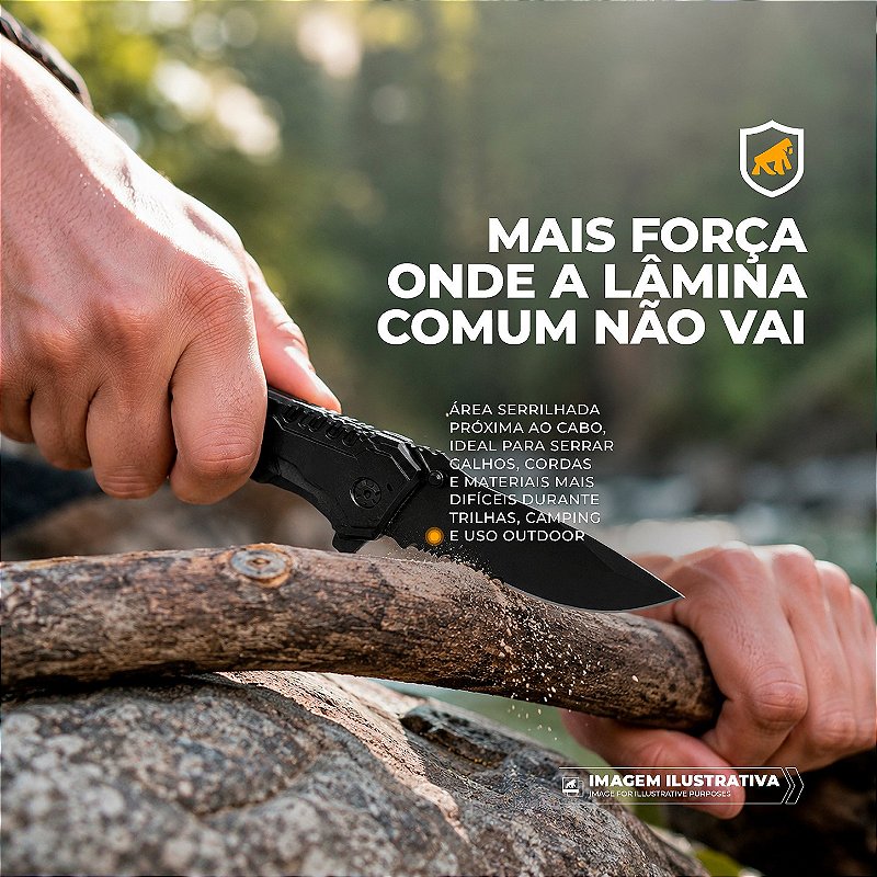 Faca Tática Dobrável de Bolso Multifuncional 5 em 1 Lâmina Semi-Serrilhada em Aço Inox com Bainha - Raptor - Gshield