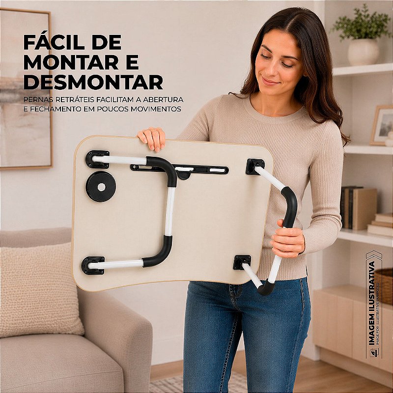 Mesa de Notebook Multiuso Armor Portátil Dobrável em Madeira para Cama e Sofá com Porta-Tablet e Porta-Copos - Gshield - foto 4