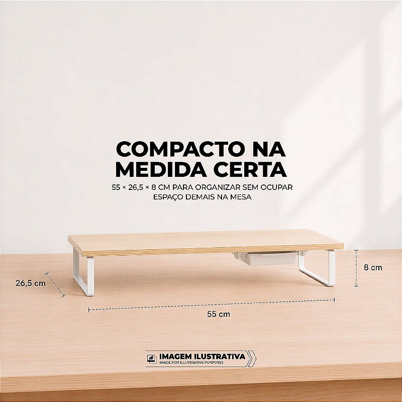 Suporte de Mesa Resistente Stand Desk Armor com Gaveta Integrada para Monitor até 32" Suporta 25kg - Madeira - Gshield - foto 6