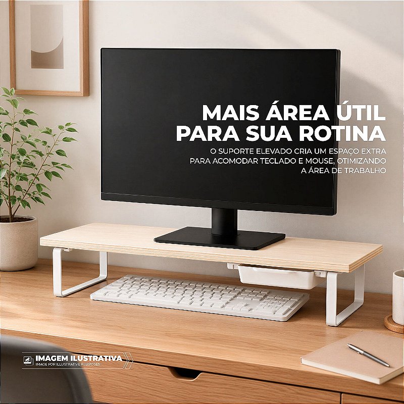Suporte de Mesa Resistente Stand Desk Armor com Gaveta Integrada para Monitor até 32" Suporta 25kg - Madeira - Gshield - foto 5