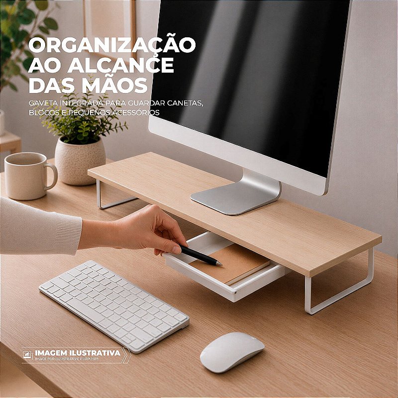 Suporte de Mesa Resistente Stand Desk Armor com Gaveta Integrada para Monitor até 32" Suporta 25kg - Madeira - Gshield - foto 4