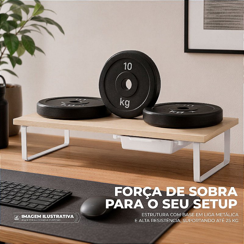 Suporte de Mesa Resistente Stand Desk Armor com Gaveta Integrada para Monitor até 32" Suporta 25kg - Madeira - Gshield - foto 7
