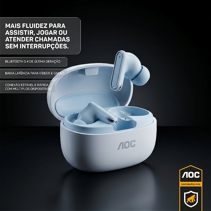 Fone de Ouvido Bluetooth 5.4 Sem Fio TWS com Estojo de Recarga, Baixa Latência e Áudio HD - Branco - AOC - foto 3