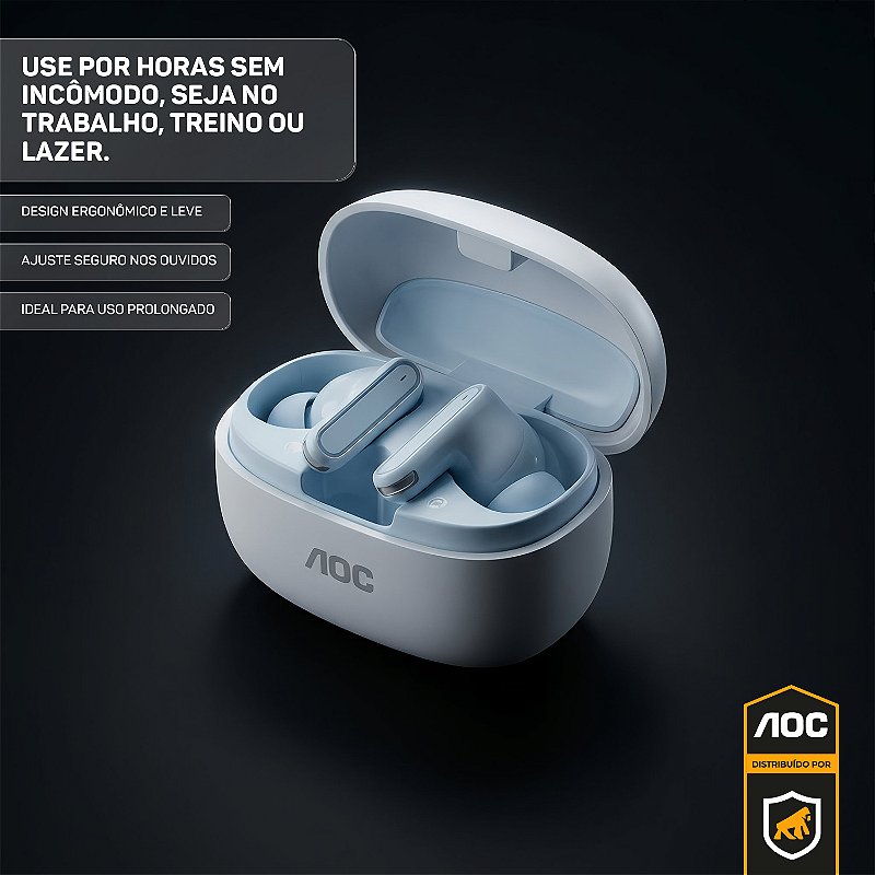 Fone de Ouvido Bluetooth 5.4 Sem Fio TWS com Estojo de Recarga, Baixa Latência e Áudio HD - Branco - AOC - foto 4