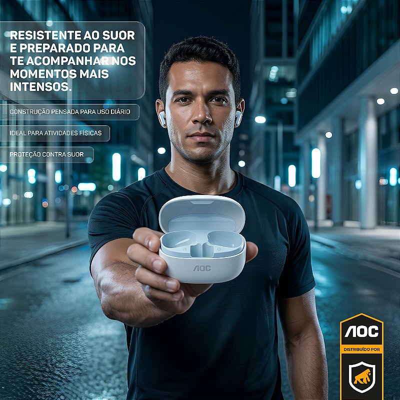 Fone de Ouvido Bluetooth 5.4 Sem Fio TWS com Estojo de Recarga, Baixa Latência e Áudio HD - Branco - AOC - foto 5