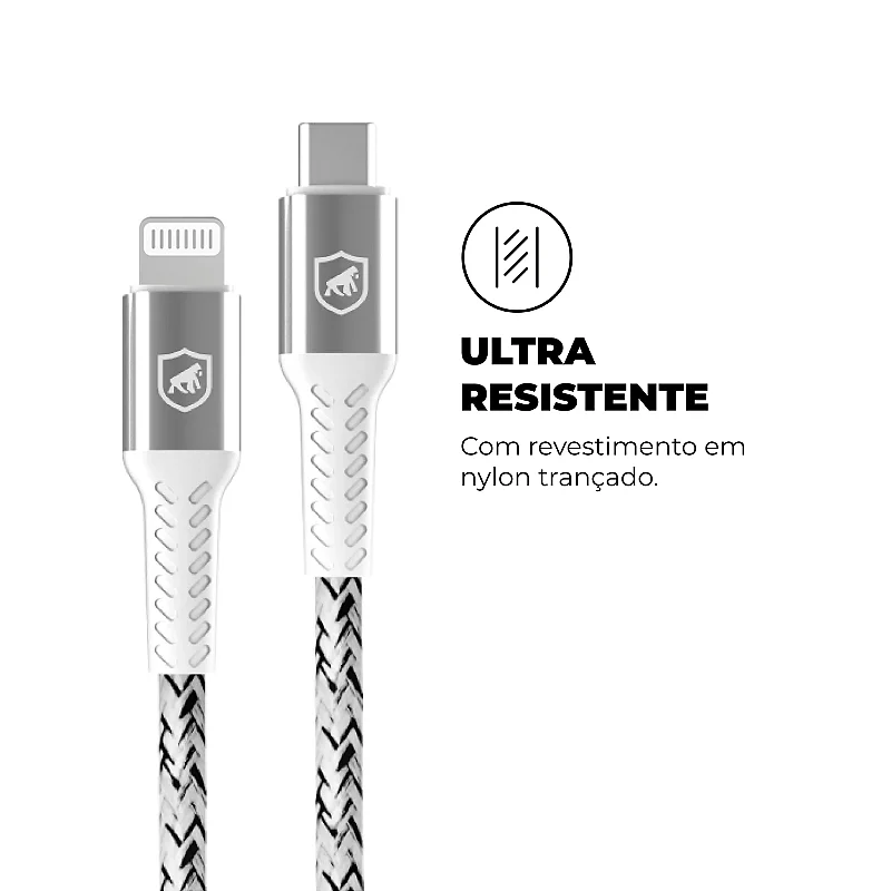 Kit Carregador de Parede Turbo Tipo C QC 3.0 - 25W + Cabo Nylon Kevlar Tipo C / Lightning - Gshield