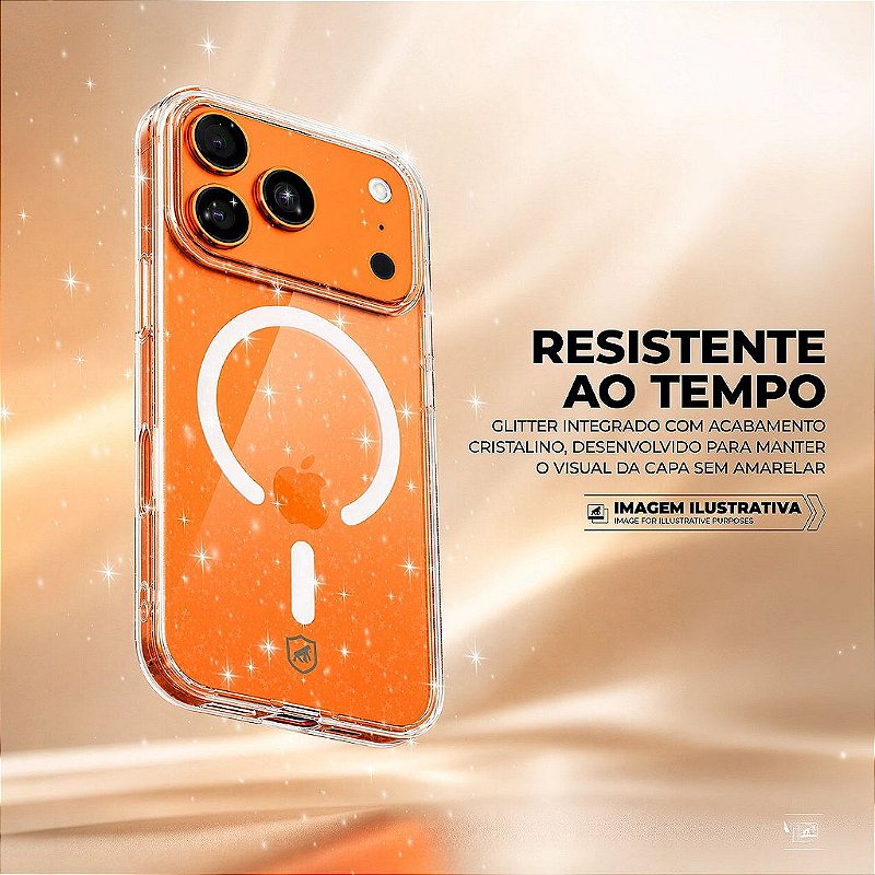 Capa para iPhone 16E / 17E - Crystal Slim Magsafe - NÃO AMARELA - Transparente Glitter - Gshield
