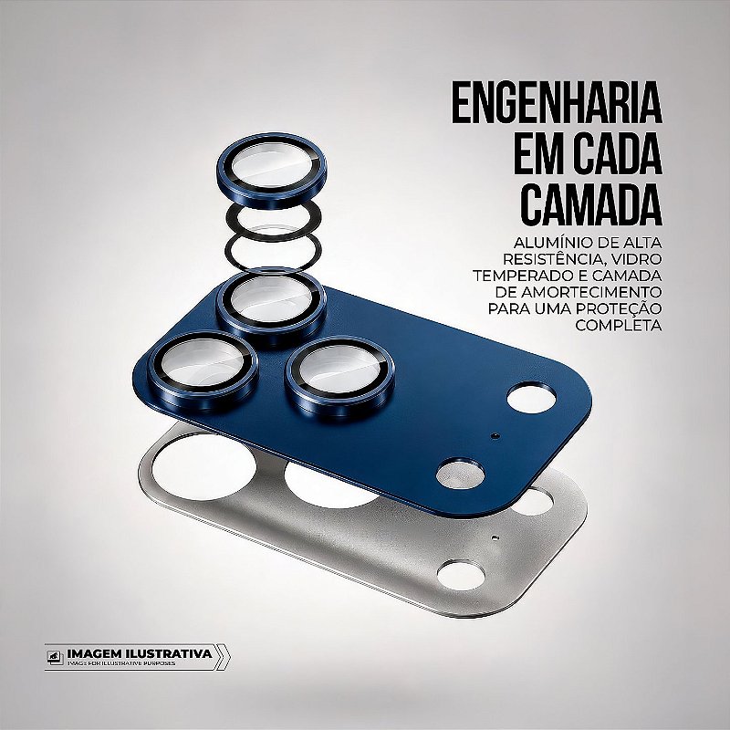 Protetor de Lente para iPhone 17 Pro Max - Survivor - Azul com molde aplicador - Gshield