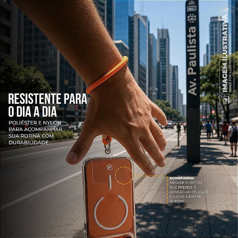 Cordão Stronger Alça de Pulso Universal 18cm em Nylon para Celular com Regulador Ajustável - Laranja - Gshield - foto 4