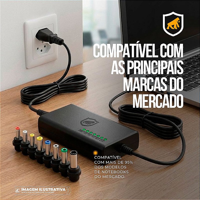 Carregador Universal para Notebook Acer 90W Bivolt Automático com 8 Conectores, Voltagem Inteligente 12V a 24V - Hybrid - Gshield