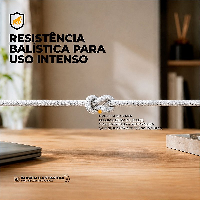 Cabo Dual Armor Tipo C/ Lightning 1M com Carregamento Rápido 27W Revestido em Nylon Balístico - Branco - Gshield