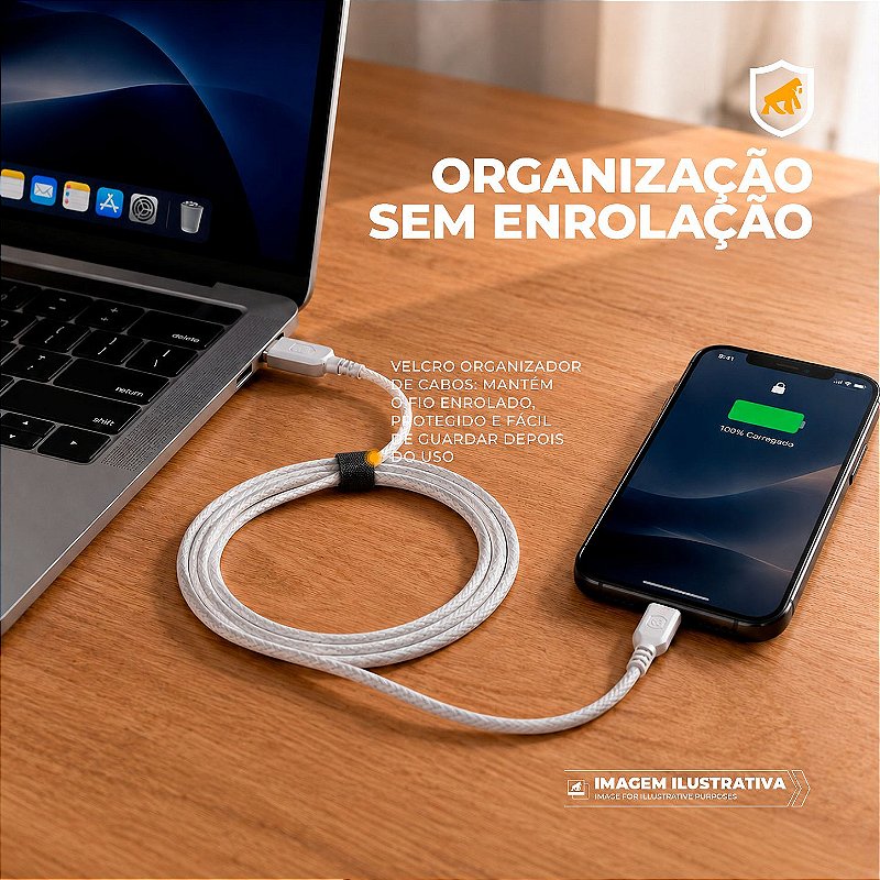 Cabo Dual Armor Tipo C/ USB-A 1M com Carregamento Rápido 18W Revestido em Nylon Balístico - Branco - Gshield