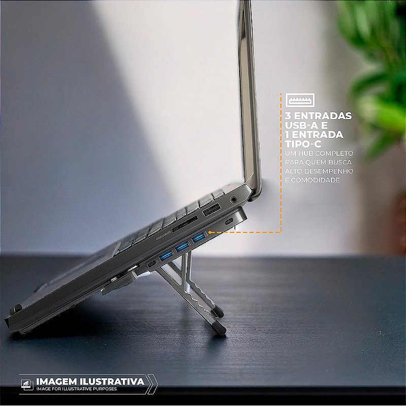 Kit Suporte Dobrável para Notebook 3 Entradas + Capa para Notebook 14"