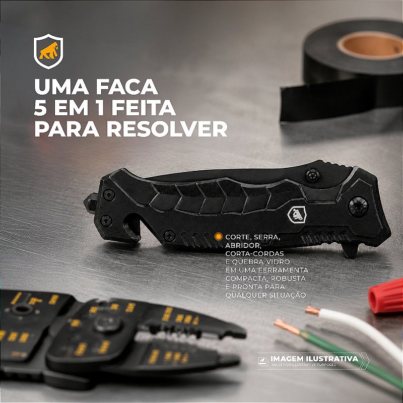 Kit Sobrevivência Faca Tática Raptor + Lanterna LED Hybrid + Acendedor Portátil Armor - Gshield