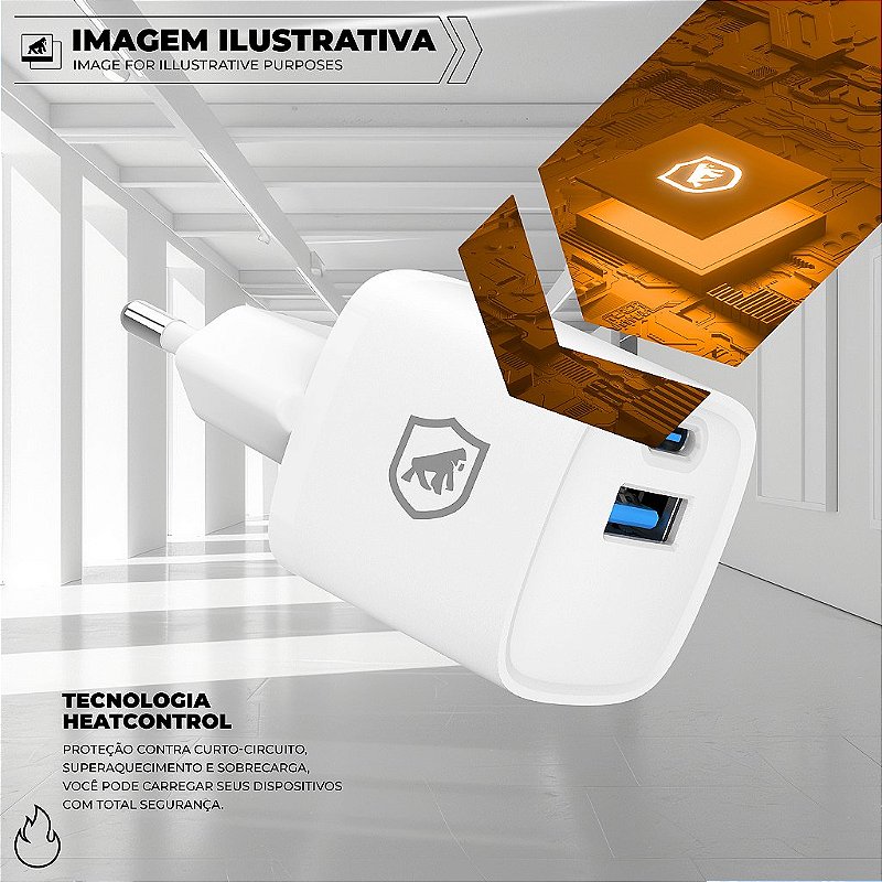 Kit Carregador de Parede Universal Tipo C / USB-A 20W + Cabo 1M Tipo C / USB-A 18W - Gshield