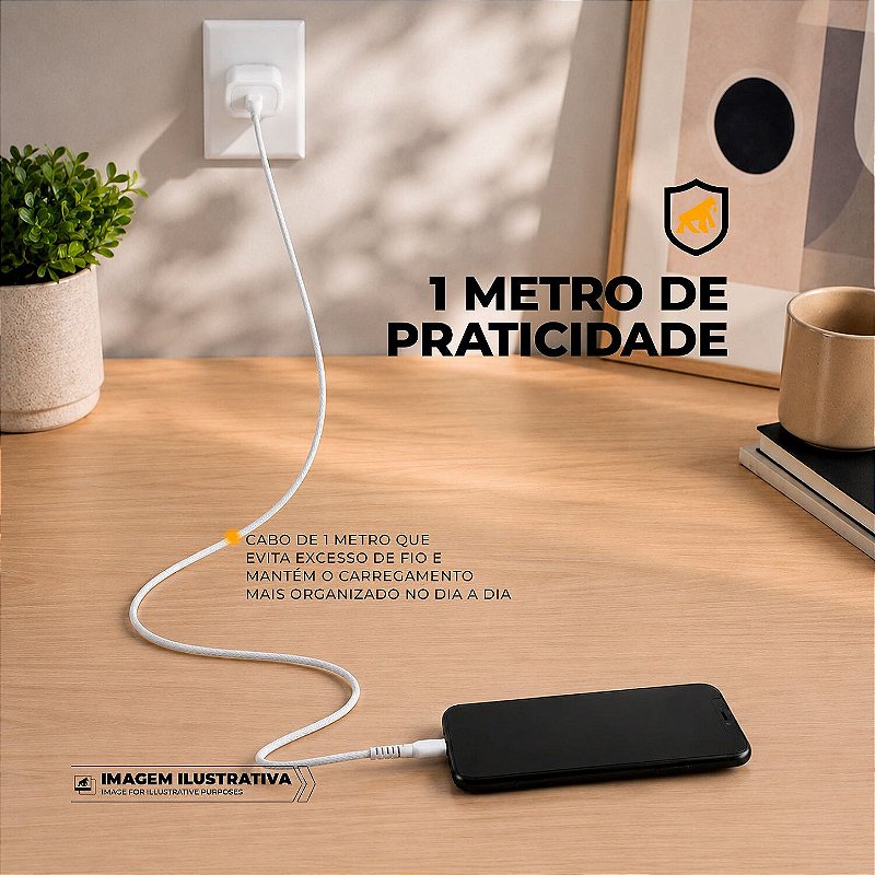 Kit Carregador de Parede Universal Tipo C / USB-A 20W + Cabo 1M Tipo C / USB-A 18W - Gshield