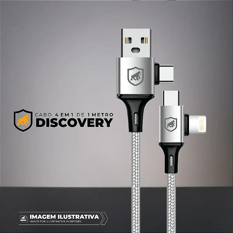 Kit Carregamento Rápido GaN 20W com Cabo 4 em 1 65W USB-C Lightning - Gshield
