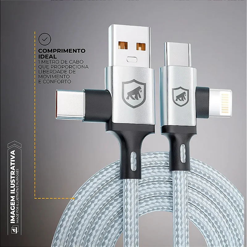 Kit Carregamento Rápido GaN 20W com Cabo 4 em 1 65W USB-C Lightning - Gshield