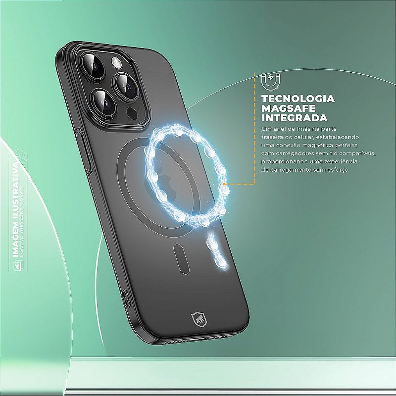 Kit Carregador Wireless Magsafe 15W + Capa Crystal Slim Magsafe Titanium para iPhone 15 Pro Max - Gshield - foto 4