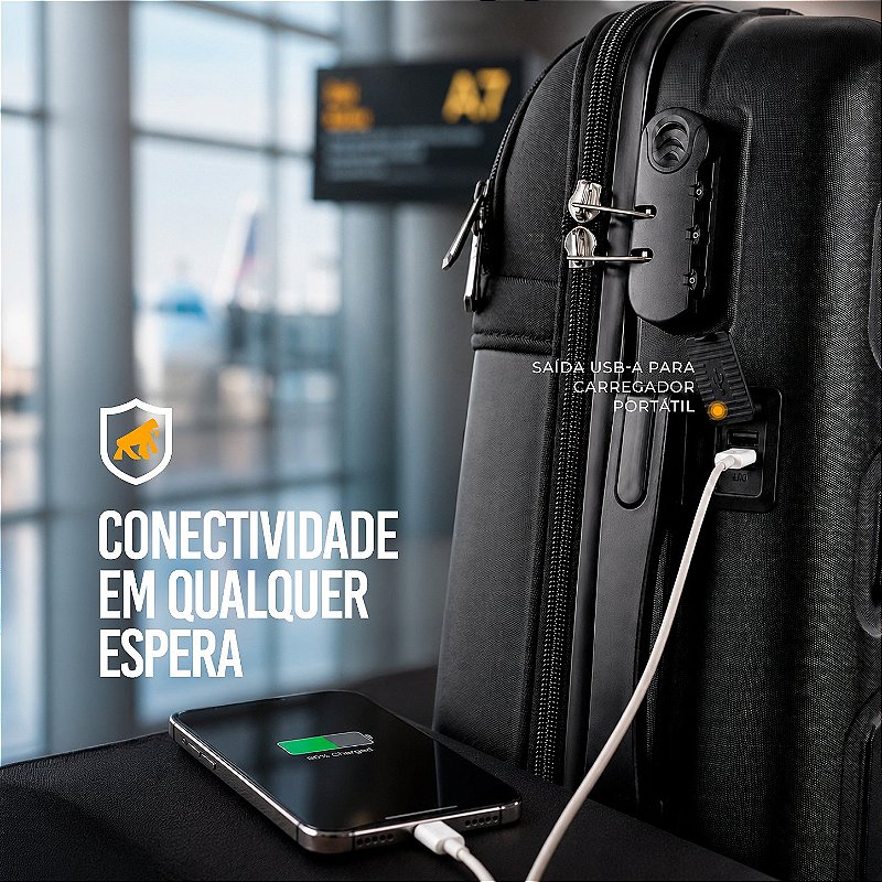 Mala de bordo para Viagem - Com Alça Lateral e Entrada USB-A - Armor - Gshield - foto 8