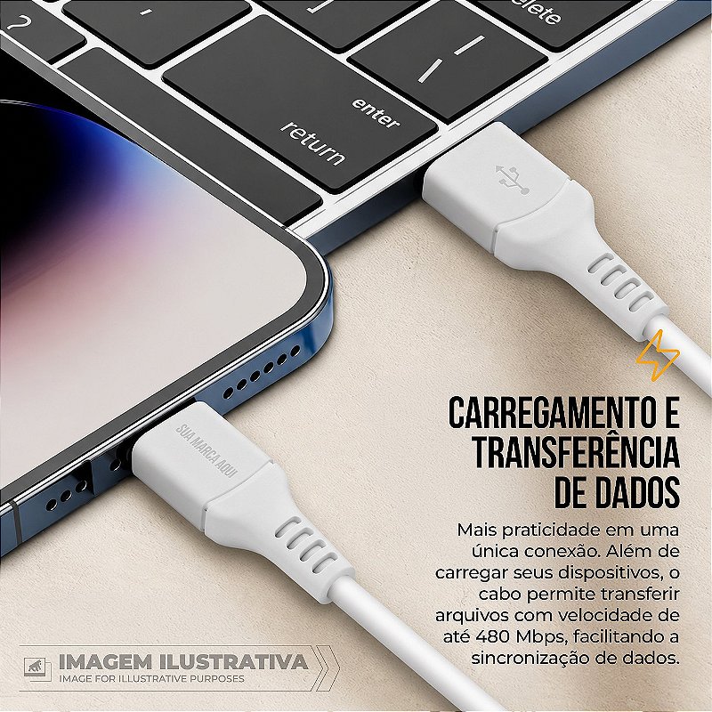 Cabo Easy USB-A / Tipo-C 1 Metro, PVC Reforçado, Carregamento Rápido 18W 3A e Transferência de Dados 480 Mbps, Branco – Gshield - foto 5