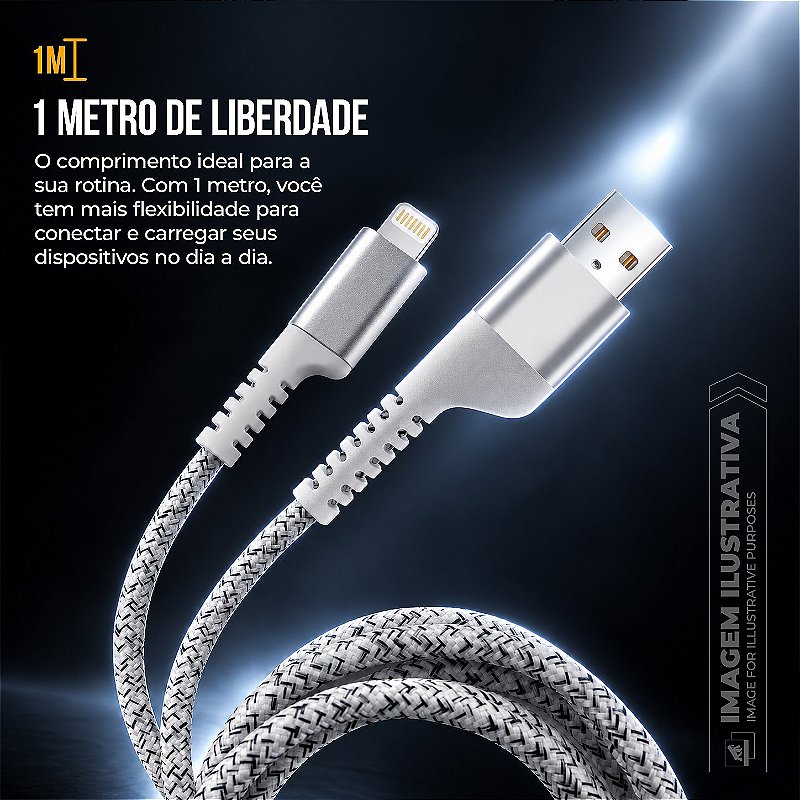 Cabo Lightning / USB-A 1M Nylon Trançado, Carregamento Rápido 3A e Transferência de Dados 480Mbps - Branco - Fish Kevlar - foto 2