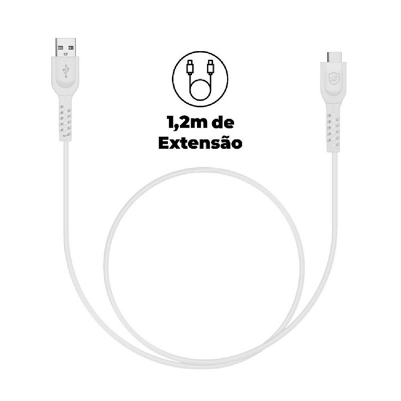 Cabo Dual Shock Micro Usb V8 - Branco - 1,2m - Gshield