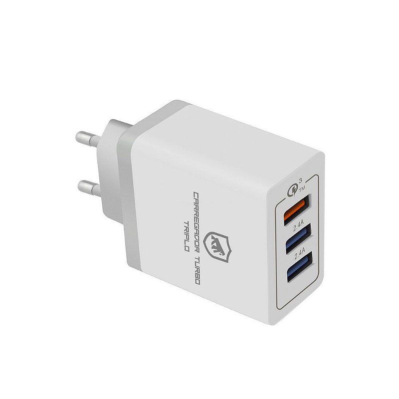 Kit Carregador Turbo Triplo + Cabo Dual Shock Micro USB V8 Branco - Gshield