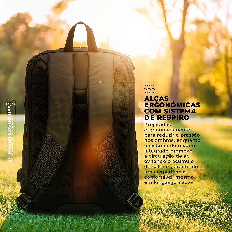 Mochila Executiva para Notebook 15,6" com Abertura 180°, Porta USB e Proteção Antichoque - Dual Shock - Gshield