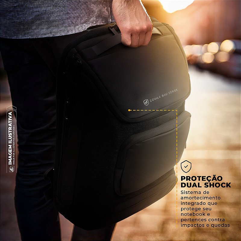 Mochila Executiva para Notebook 15,6" com Abertura 180°, Porta USB e Proteção Antichoque - Dual Shock - Gshield
