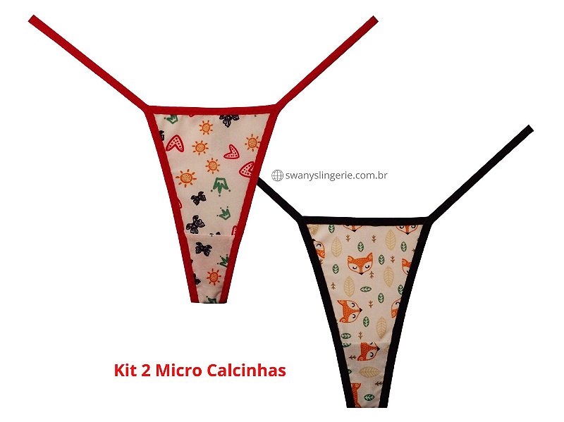 Kit 2 Micro Calcinhas Fio Dental com Estampa