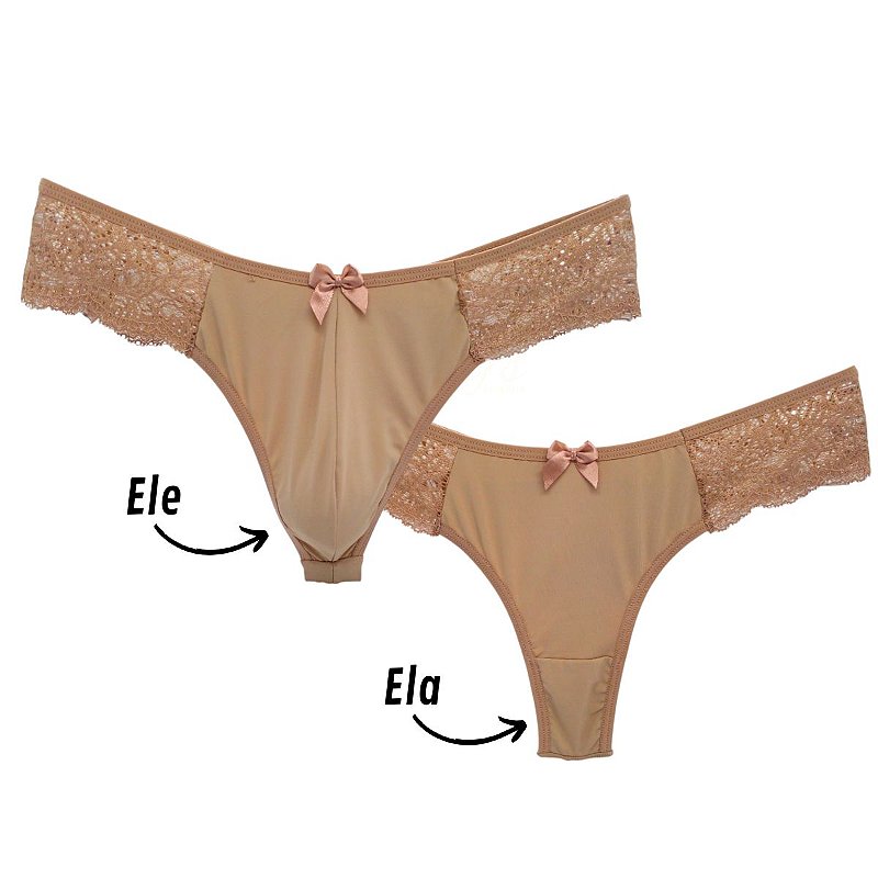 Kit 2 Calcinhas Ele e Ela Fio Dental Duplo