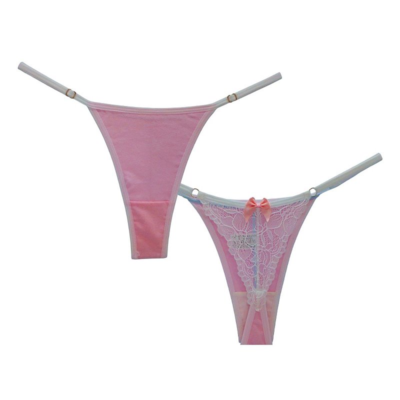 Calcinha String Fio Dental de Algodão e Renda