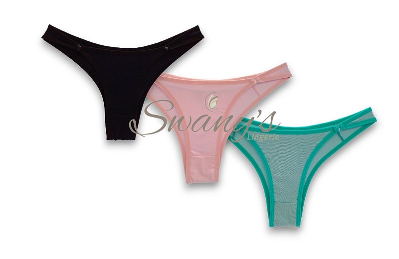 Kit 3 Calcinhas Básicas Tanga em Algodão